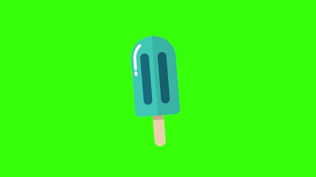 Teal Frozen Ice Cream Popsicle Bar Floating Seamless Loop Animation on Green Screen Chroma Key Background