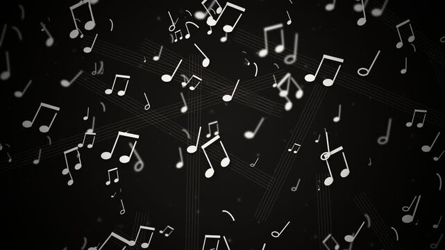 Abstract Musical Notes Floating on Black Background Motion Graphic