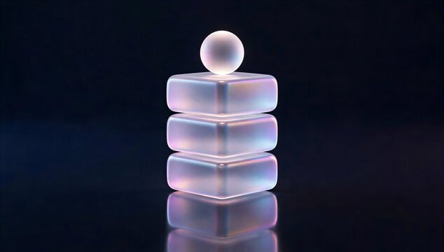 Glowing stacked interface layers with a sphere symbolize task management software, workflow organization, and focused productivity planning.
