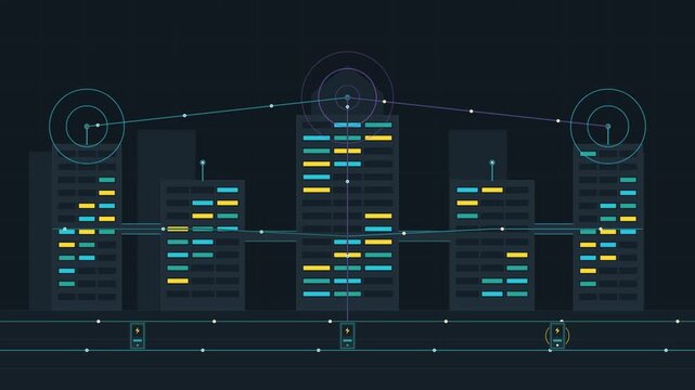 Smart City Grid Animation Illustrating Power Distribution and Data Connectivity