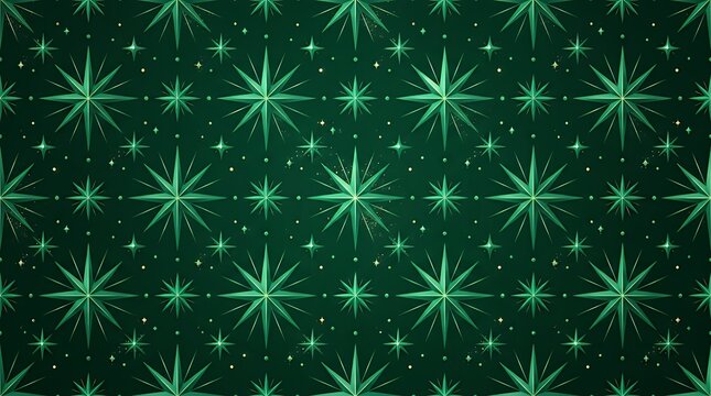 Shining Emerald Celestial Shapes Repeating Festive Design Infinite lustrous verdant twinkling starburst wallpaper composition for holiday celebrations background  star green pattern seamless
