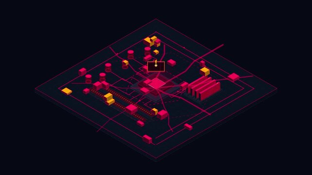 Abstract Isometric Data Processor Animation Processing Digital Information