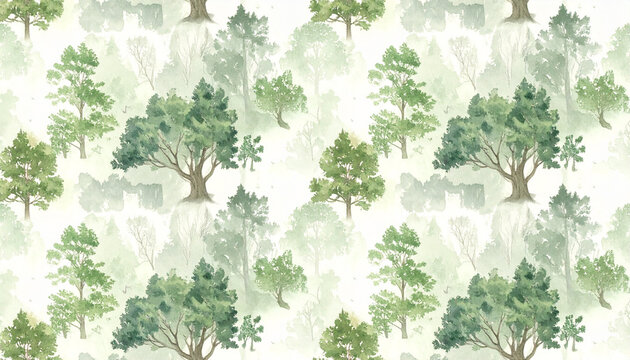 Watercolor trees seamless pattern design