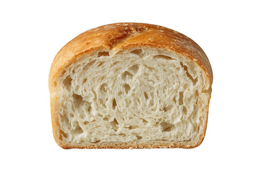 Cut rustic bread loaf showing soft crumb