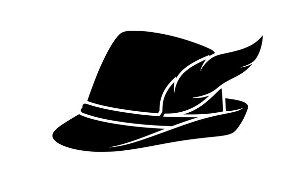 Traditional Tyrolean hat with large feather black silhouette vector
