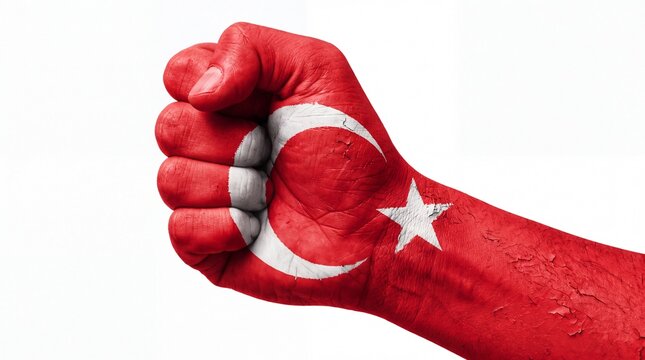 Strong 3D hand in battle signal with Turkey flag on white background. turkey flag illustration, Turkey flag picture, image, independence day