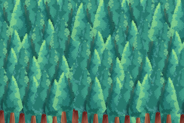 Lush green pine forest seamless background illustration with dense trees © Ancilla