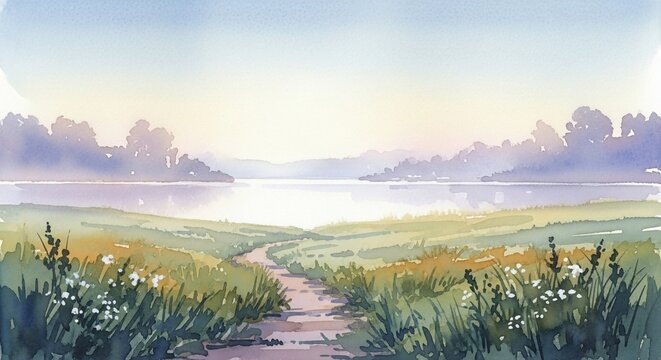Watercolor landscape scenic view