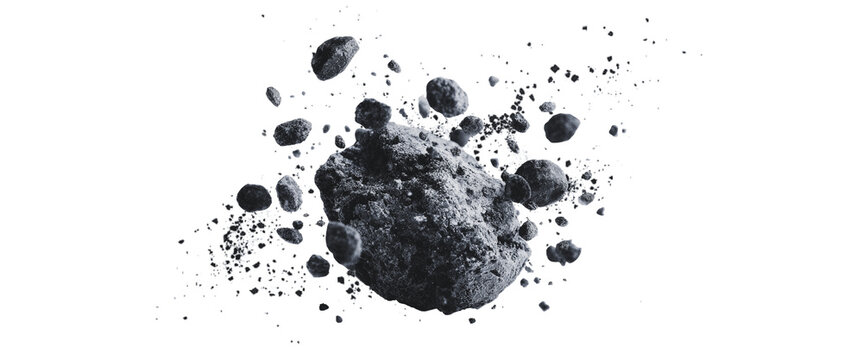 Asteroid Falling Through Space with Rock Debris