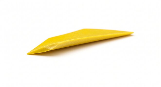 Underwater ROV thruster propeller blade macro. Yellow glass-reinforced polymer fin engineered with precise hydrodynamic curves for subsea robotics. Isolated on white background.