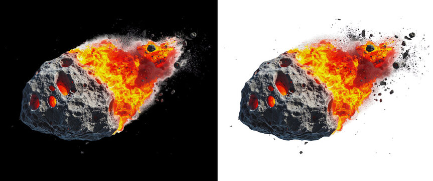 Burning Asteroid Meteor with Fire and Smoke