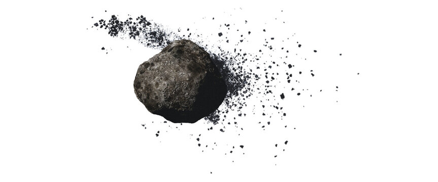Asteroid Flying Through Space with Dust Trail