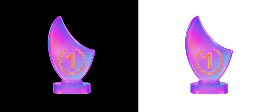 Holographic Glass Flame Trophy with Gold 1st Place Number, PNG
