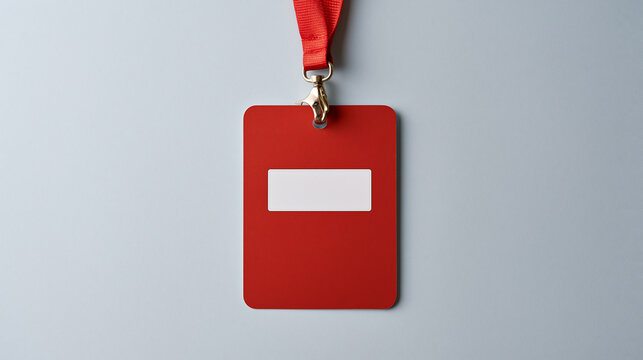 Single employee name badge with welcome lanyard isolated on plain seamless studio background soft studio lighting minimal centered composition, second chance employment returns