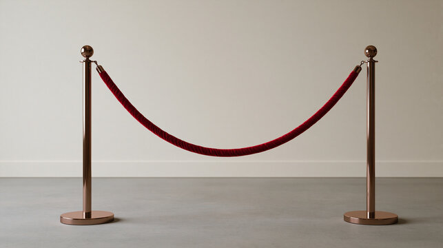 Single velvet nightclub rope barrier isolated on plain seamless studio background soft studio lighting centered minimal composition, bouncer culture language barrier exclusion