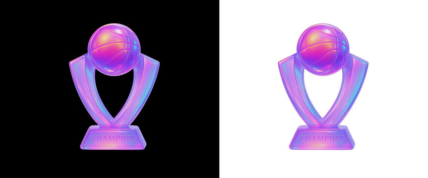 Holographic Glass Basketball Champion Trophy PNG