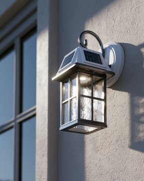 Solar Powered Emergency Wall Lantern Mounted on Exterior House Wall