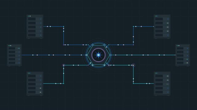 Digital Network Connections Converging on a Central Hub