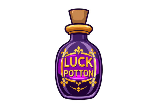 Purple magic luck potion bottle in cartoon style