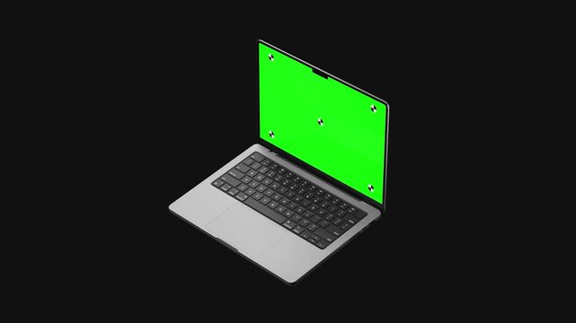  laptop green screen isometric left angle rotation