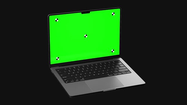 laptop green screen right angle view slow push in