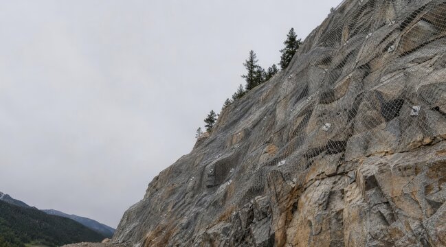 engineered slope stabilization with wire mesh and rock bolts