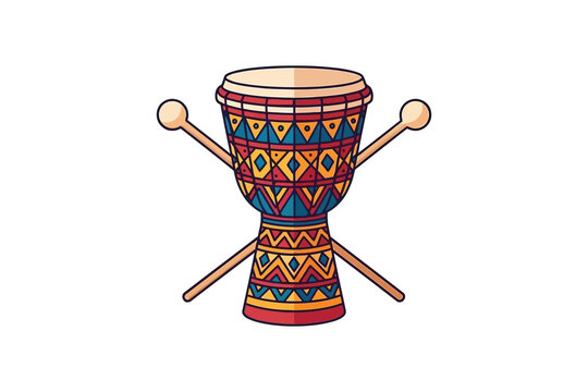 Djembe Drum with Drumsticks Vector Illustration