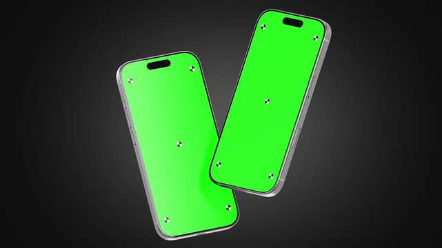 Smartphone Green Screen Two Phones Falling V Shape