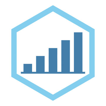 Blue bar chart icon in hexagon shape for business finance statistics analysis
