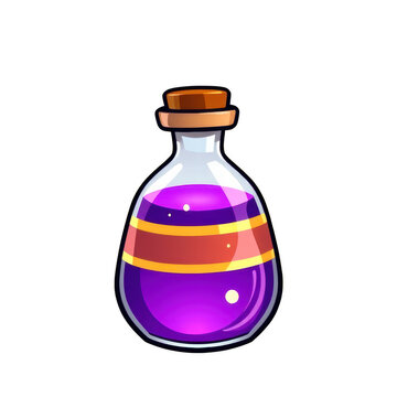 Fantasy game magic potion bottle with purple liquid