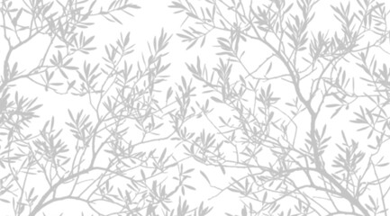 Fototapeta premium Minimalist grey branches and leaves pattern isolated on transparent background