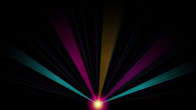 Colorful Laser Beams and Stage Light Rays Shining from Bottom in Darkness