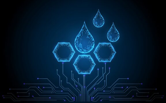 Digital water drops and hexagon circuit board technology background