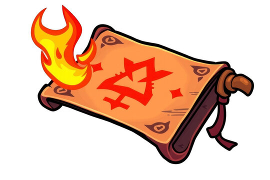 Burning magic parchment scroll with red mystical symbol