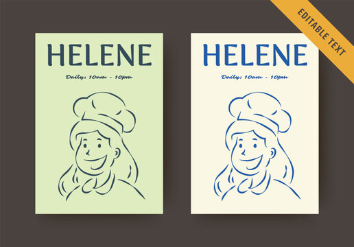 Friendly retro cafe flyer comes in two soft color palettes, includes fully editable text, whimsical hand drawn chef portrait and warm cozy atmosphere for local food establishment opening hours notice