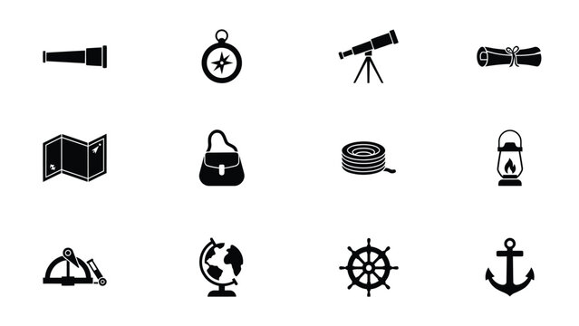 Collection of travel and navigation icons in minimalist black
