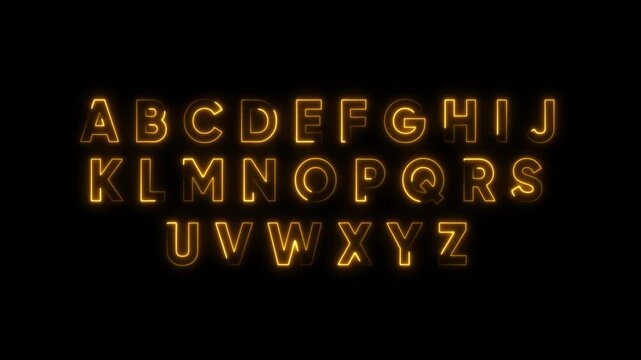 Glowing neon alphabet letters animated typography on black background