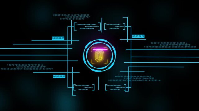 Digital fingerprint biometric scanner hud with data stream animation