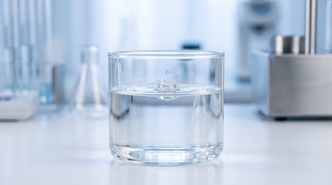 Clear Glass with Water and Droplet in Laboratory Setting for Scientific Research
