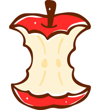Cute Eaten Apple Core Vector Illustration Hand Drawn Clipart for Back to School and Healthy Food Design