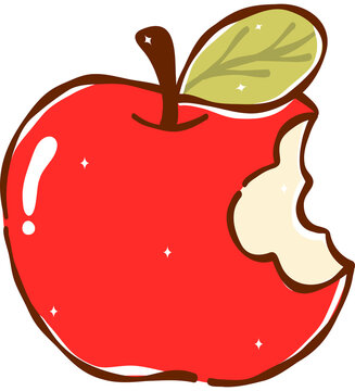 Cute Bitten Red Apple Vector Illustration Hand Drawn Fresh Fruit Clipart for Snack and Food Graphics
