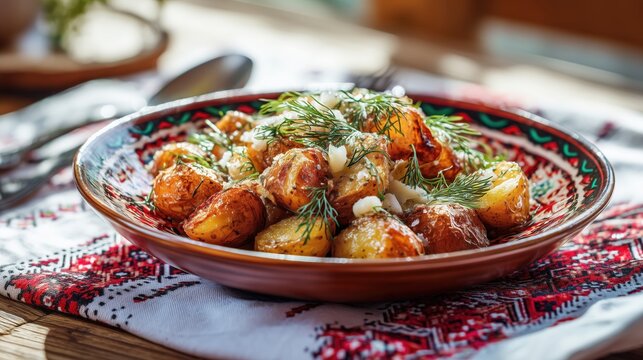  Macro photograph of roasted baby potatoes with deep golden crispy skin