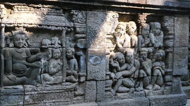 Borobudur temple stone reliefs narrating ancient stories