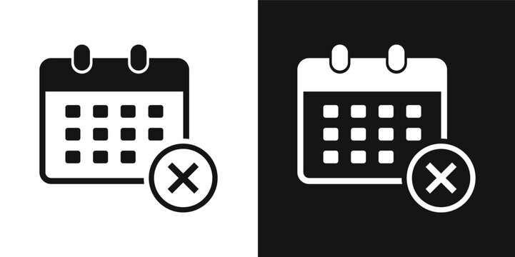 Calendar cancel event cross vector icon set. Schedule remove date design. booking cancellation symbol. Unsubscribe appointment and rejected event sign