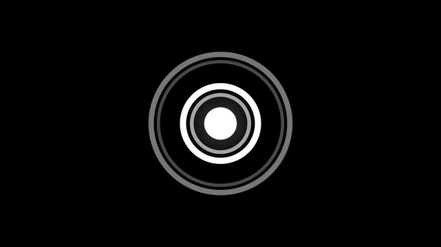 Location marker pulse animation seamless loop on black background, white dot with expanding double rings radar ping, 4K motion graphic overlay