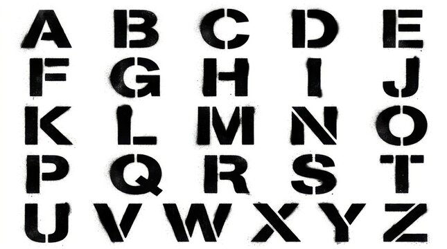 Black stencil alphabet letters from a to z isolated on white background