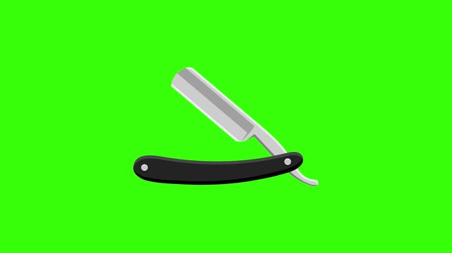 Vintage Barber Straight Razor Seamless Loop Animation on Green Screen Chroma Key Background