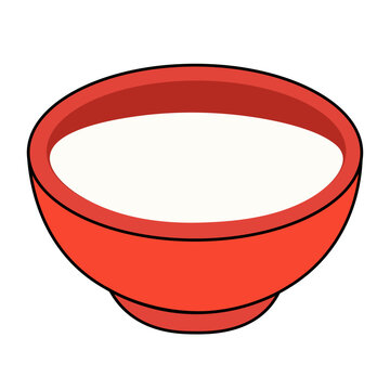 Red Bowl Filled with Milk Vector Illustration Icon