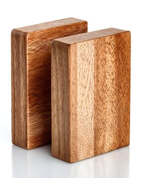 Plain wooden bookend pair simple block design, office accessory isolated on white background