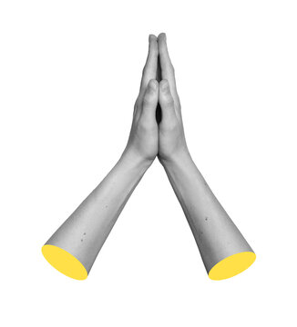 Monochrome arms joined at palms in traditional praying position or respectful namaste greeting.
